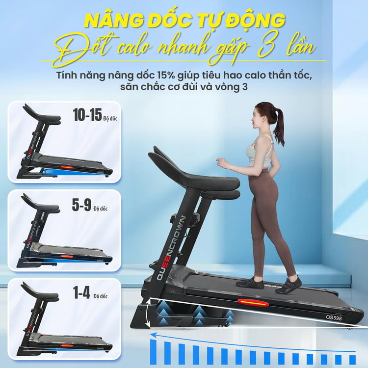 Máy chạy bộ Queen Crown QS 598 - Nâng dốc tự động