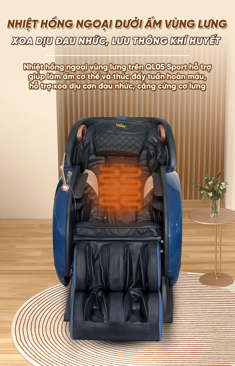 GHẾ MASSAGE QUEEN CROWN QL05 SPORT Nhiệt hồng ngoại sưởi ấm lưng