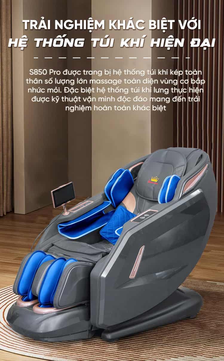 Ghế massage cao cấp Queen Crown S850 Pro - Túi khí toàn thân