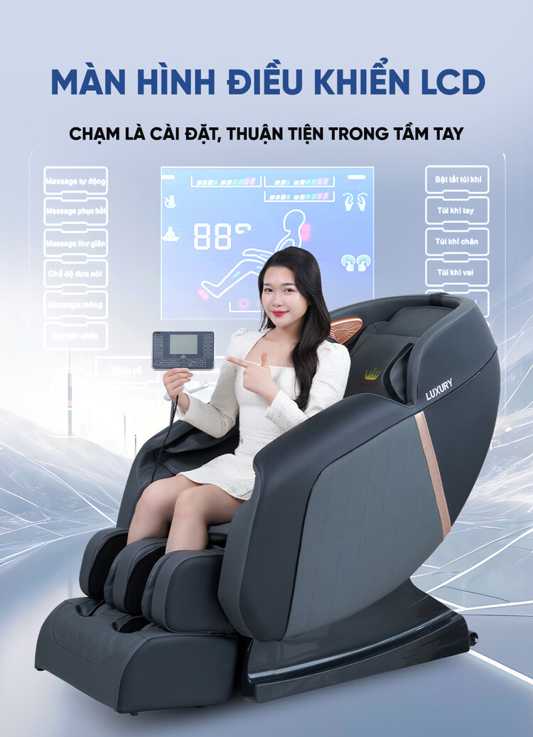 Ghế massage Queen Crown QA77 trang bị màn hình điều khiển cảm ứng