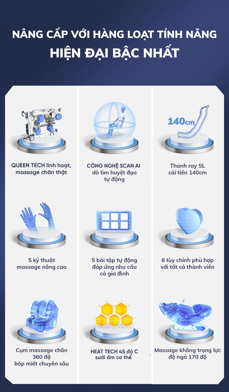 Ghế massage Queen Crown QE66 Lux Hàng loạt cải tiến hàng đầu