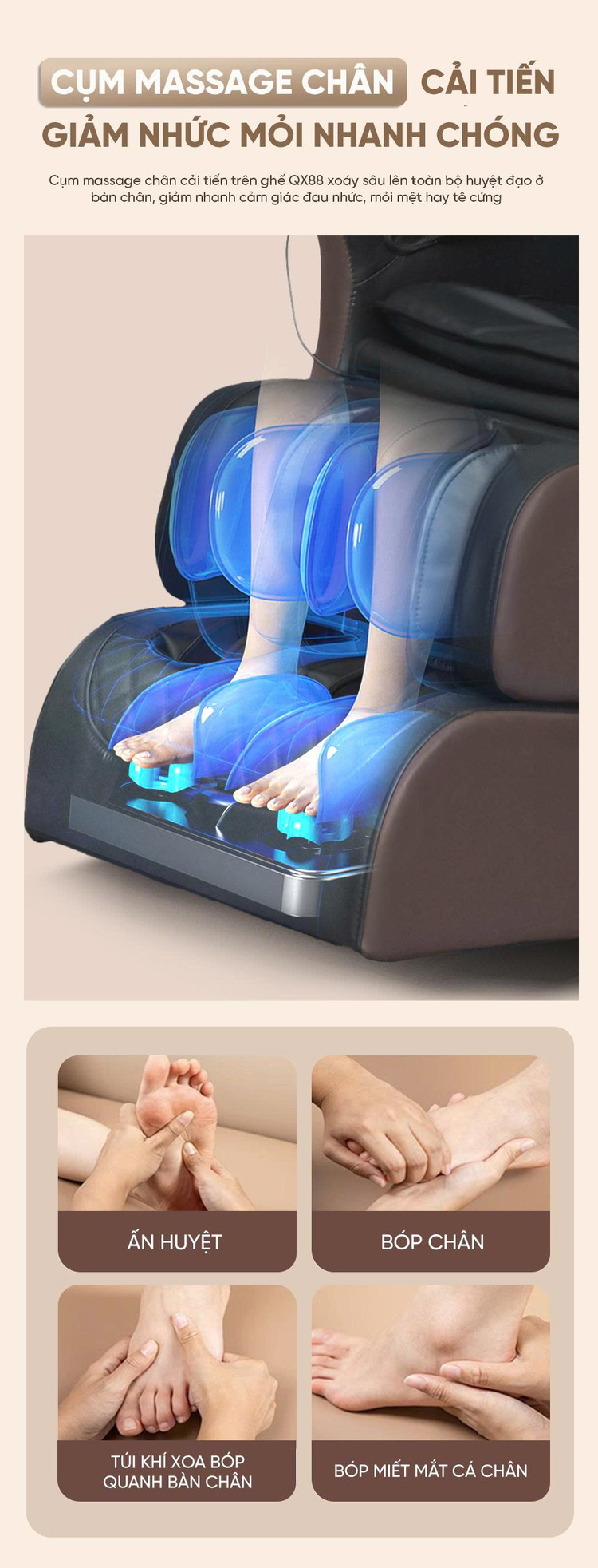 Ghế massage Queen Crown QX88 Cụm massage chân cải tiến
