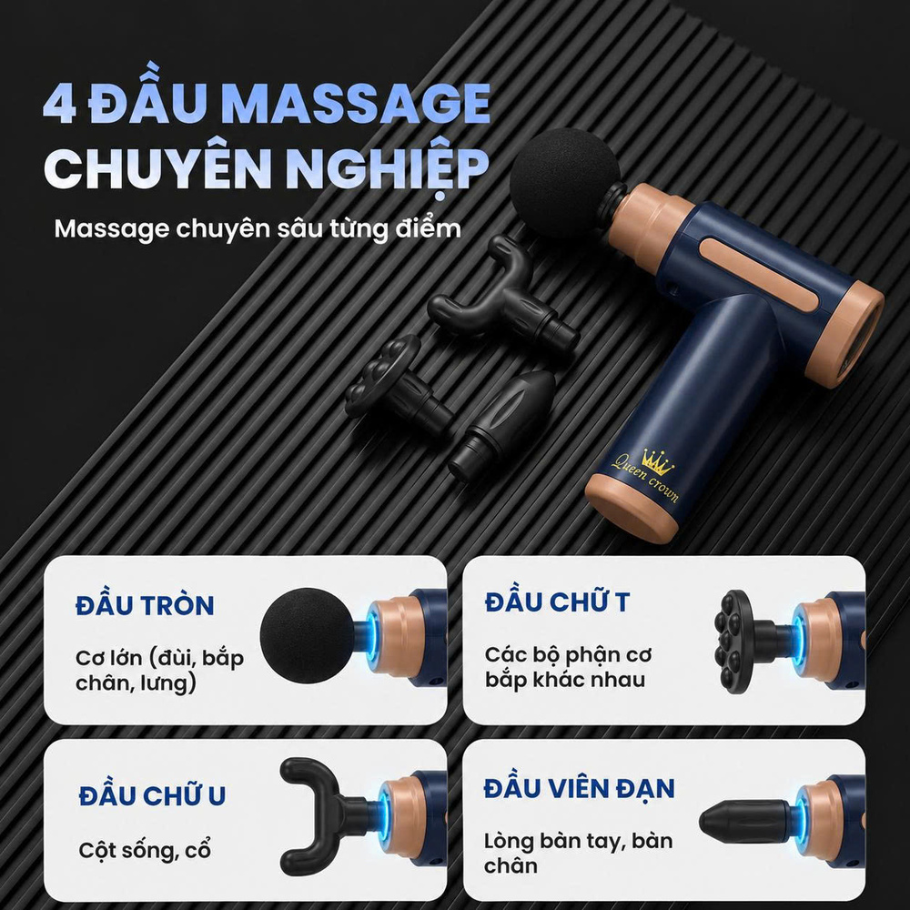 Súng massage Queen Crown S25 Plus - 4 đầu massage