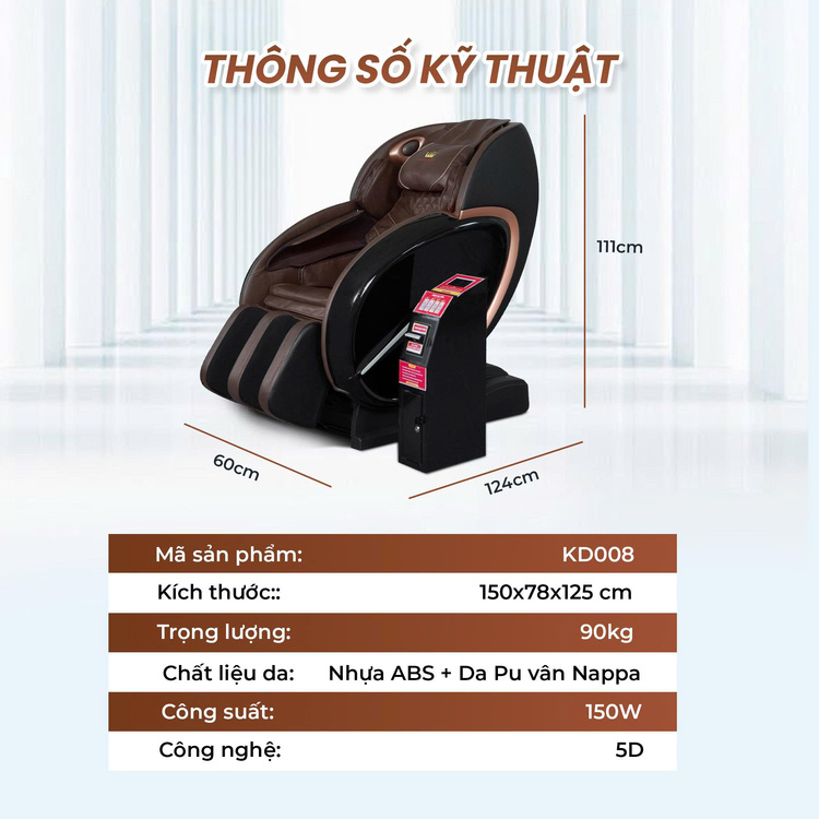 Ghế massage kinh doanh KD008 QR - Thông số kỹ thuật