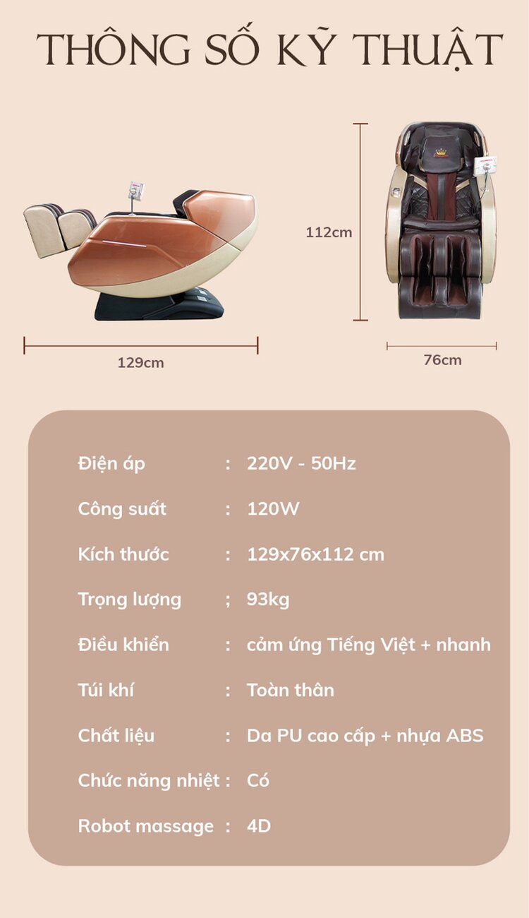 Thông số kỹ thuật Ghế massage Queen Crown QC S460