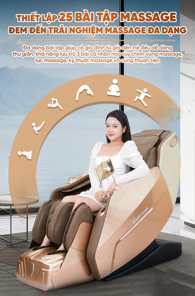 Ghế Massage Queen Crown A007 Diamond 25 Bài Tập Chuyên Biệt