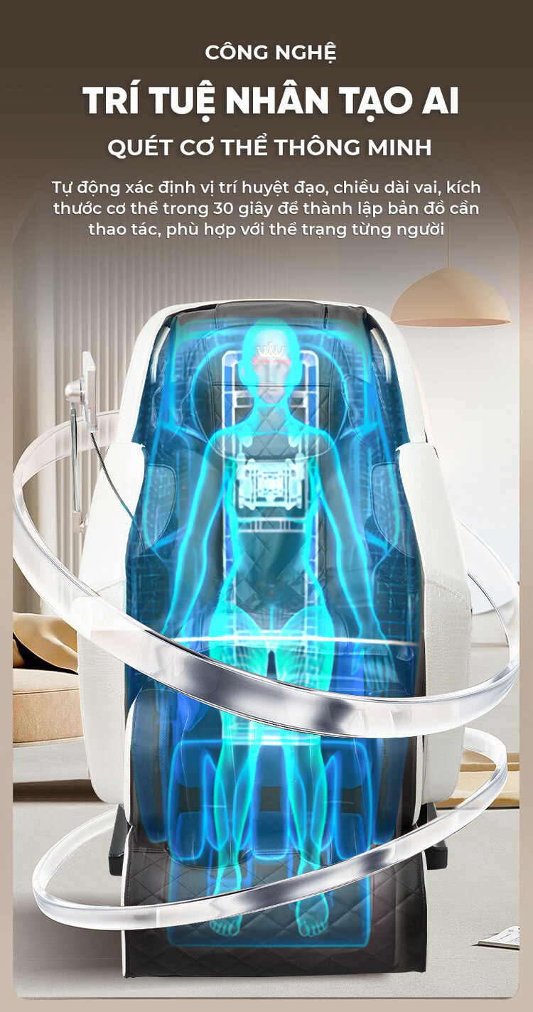 Ghế massage Queen Crown QC LX3 Plus tích hợp công nghệ trí tuệ nhân tạo Ai