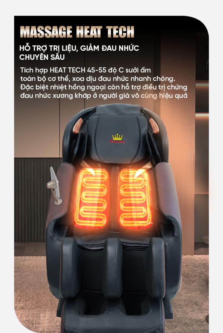 Ghế massage Queen Crown QE79 Pro tích hợp nhiệt sưởi ấm