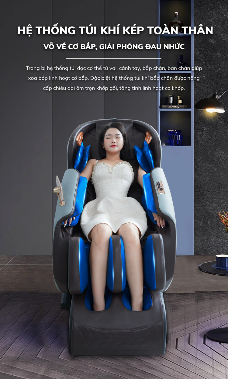 Ghế massage Queen Crown QE66 Lux trang bị hệ thống túi khí kép toàn thân