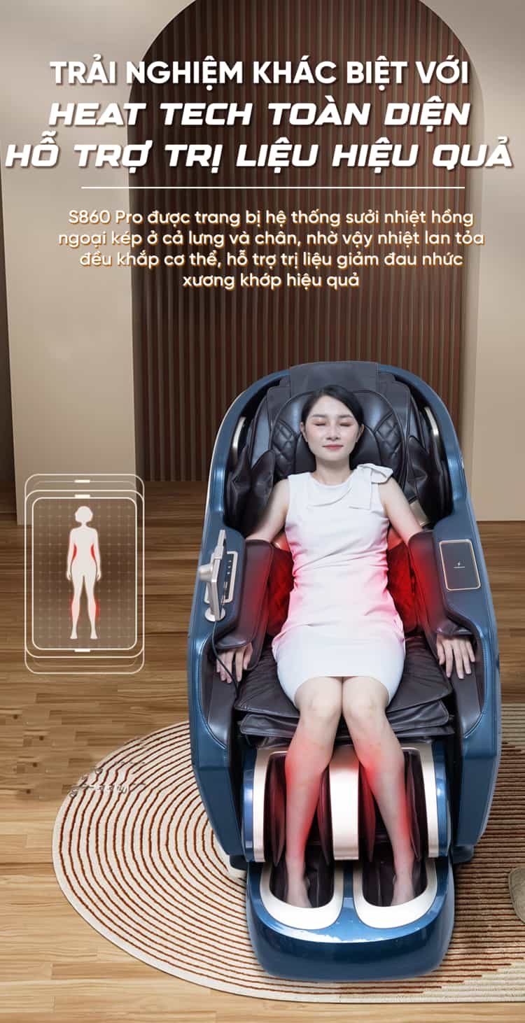 Ghế Massage Cao Cấp Queen Crown S860 Pro - Heat tech làm ấm cơ thể