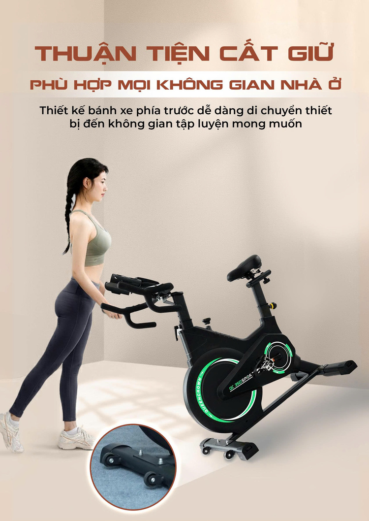 Xe đạp tập Queen Crown 350 Sport Di chuyển cất giữ tiện lợi