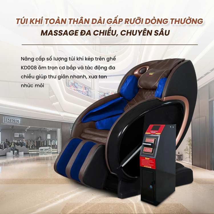 Ghế massage kinh doanh Queen Crown KD008 Plus - Túi khí toàn thân