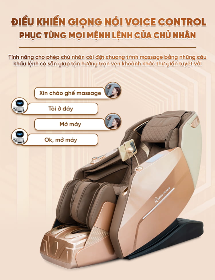 Ghế Massage Cao Cấp Queen Crown A009 Diamond Điều khiển giọng nói Tiếng Việt