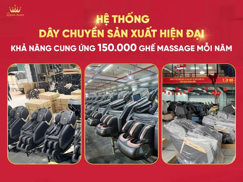 Ghế massage tại Queen Crown sản xuất trên dây chuyền hiện đại