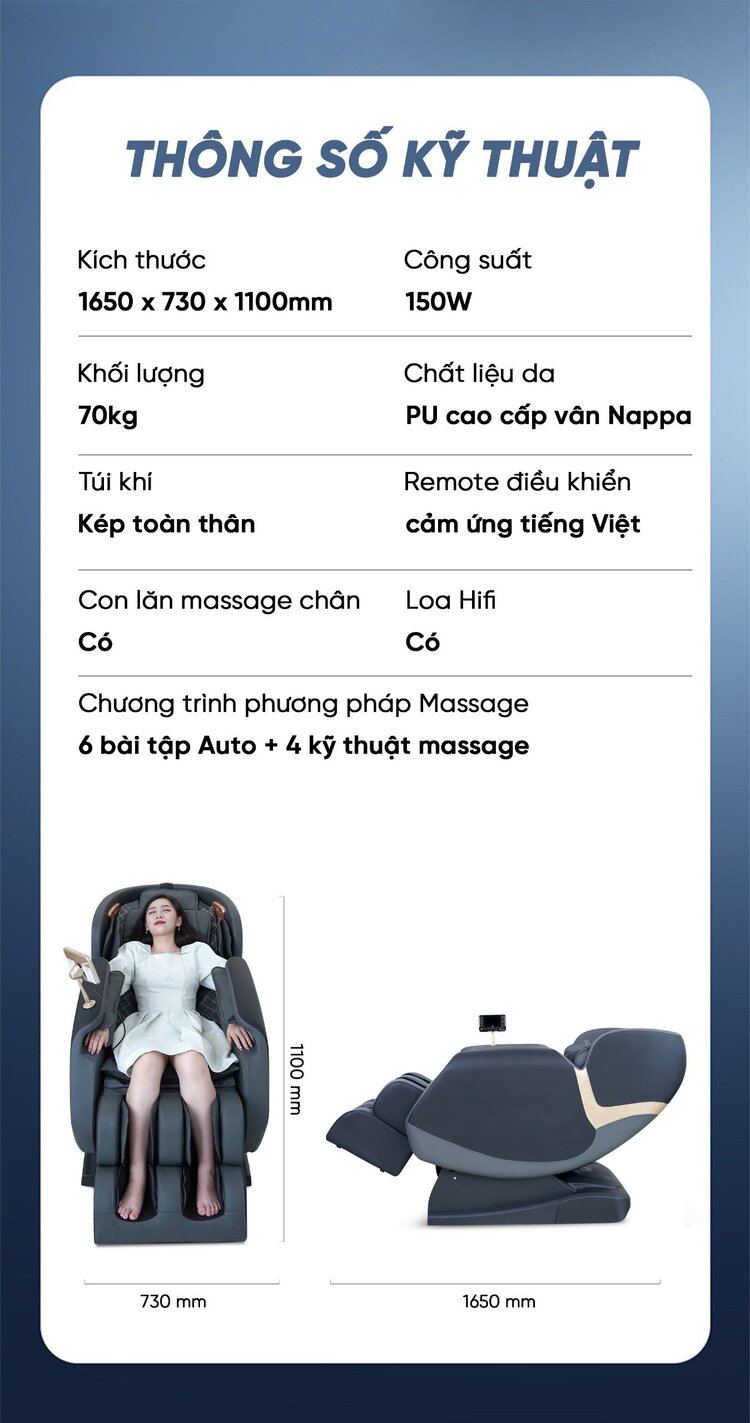 Thông số kỹ thuật ghế massage Queen Crown QE 455 Pro 