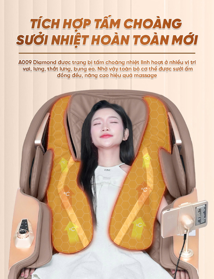 Ghế Massage Cao Cấp Queen Crown A009 Diamond Tấm choàng nhiệt sưởi ấm
