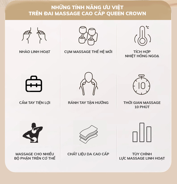 Đai massage cổ vai gáy Queen Crown QC MD 880 tích hợp nhiều tính năng