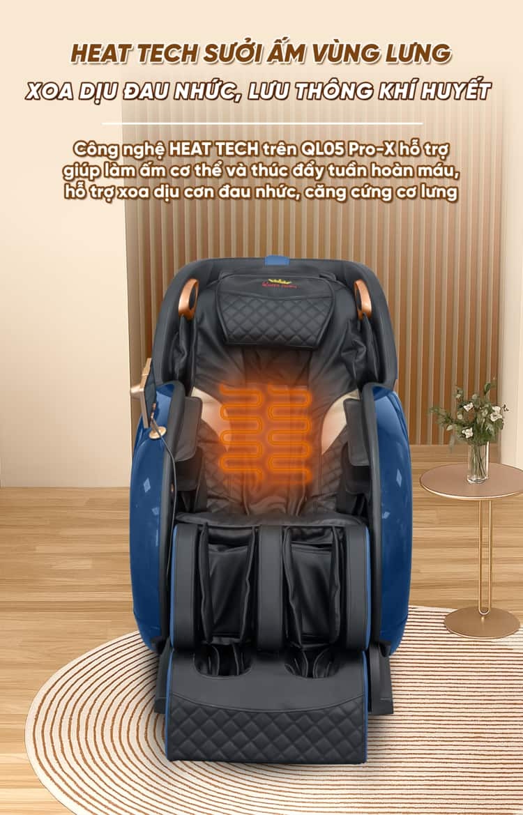 Ghế massage Queen Crown QL05 Pro-X - Heat tech làm ấm lưng