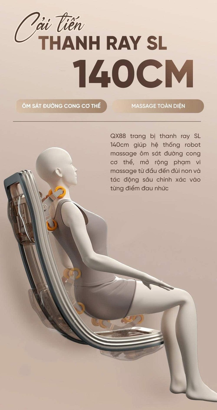 Ghế massage Queen Crown QX88 Cải tiến thanh ray