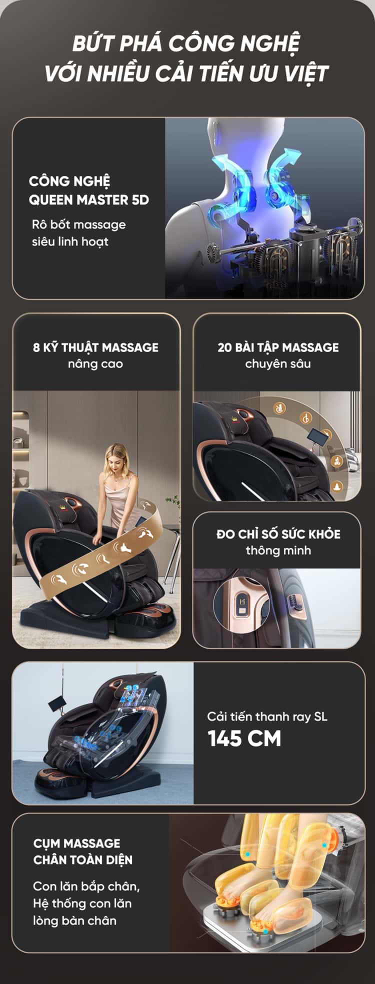 Ghế massage Queen Crown QL008 Luxury bứt phá công nghệ