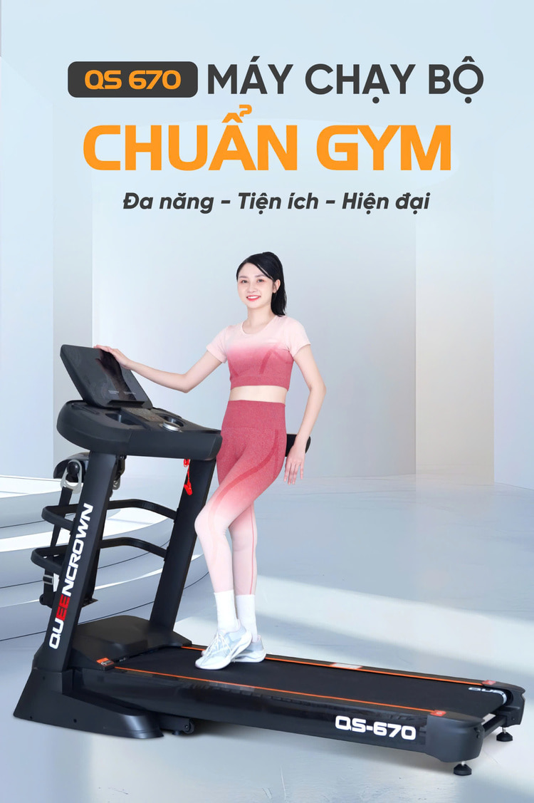 Máy chạy bộ Queen Crown QS 670 chuẩn gym đa năng