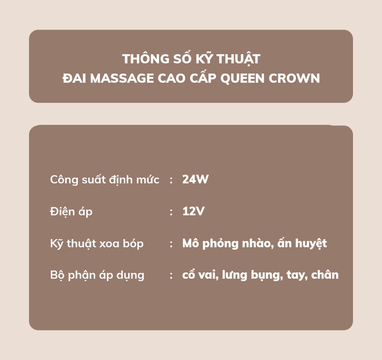 thông số kỹ thuật Đai massage cổ vai gáy Queen Crown QC MD 880