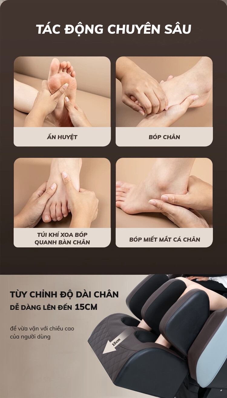 Ghế massage Queen Crown QE 66 Pro tác động sâu vào huyệt đạo chân