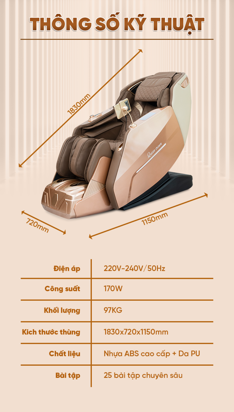 Ghế Massage Queen Crown A007 Diamond Thông Số Kỹ Thuật