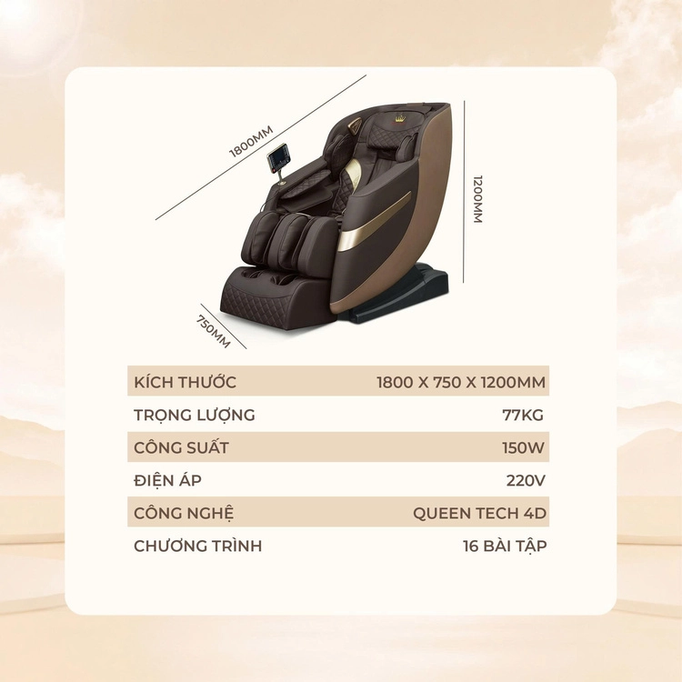 Ghế massage Queen Crown QM301 - Thông số kỹ thuật