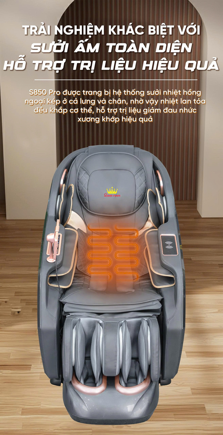 Ghế massage cao cấp Queen Crown S850 Pro - Sưởi nhiệt lưng