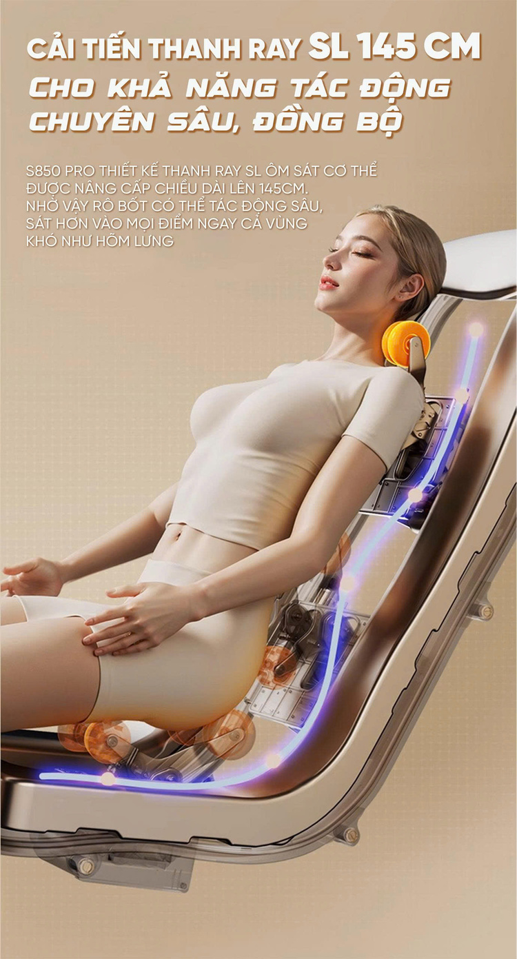 Ghế massage cao cấp Queen Crown S850 Pro - Thanh ray 145cm