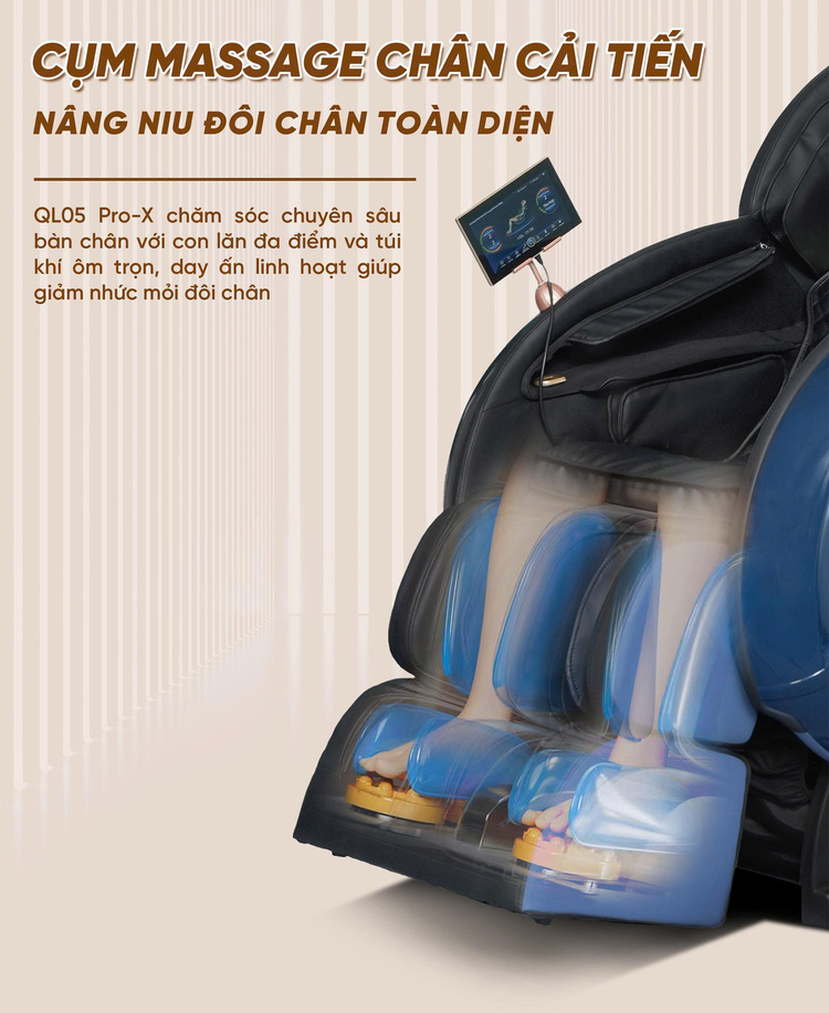 Ghế massage Queen Crown QL05 Pro-X - Cụm massage chân cải tiến