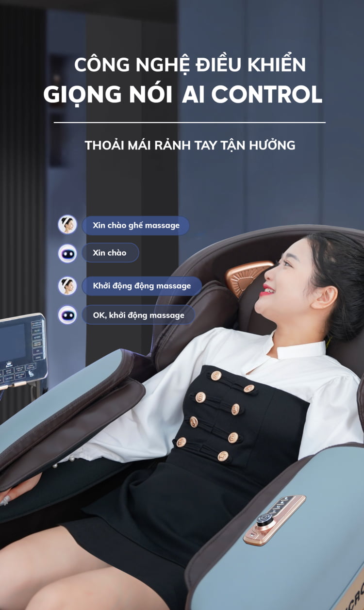 Ghế massage Queen Crown QE 66 Lux Giọng nói AI Control tiếng Việt