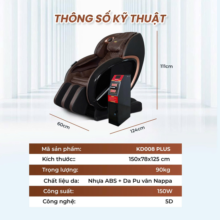 Ghế massage kinh doanh Queen Crown KD008 Plus - Thông số kỹ thuật