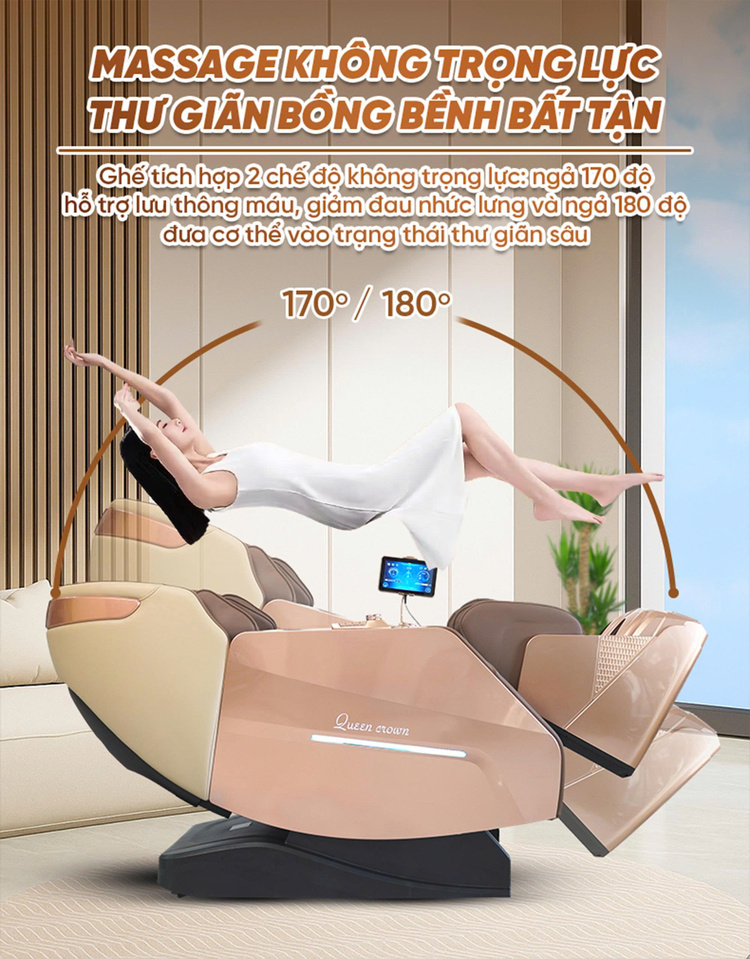 Ghế Massage Cao Cấp Queen Crown A009 Diamond Không trọng lực thư giãn bồng bềnh