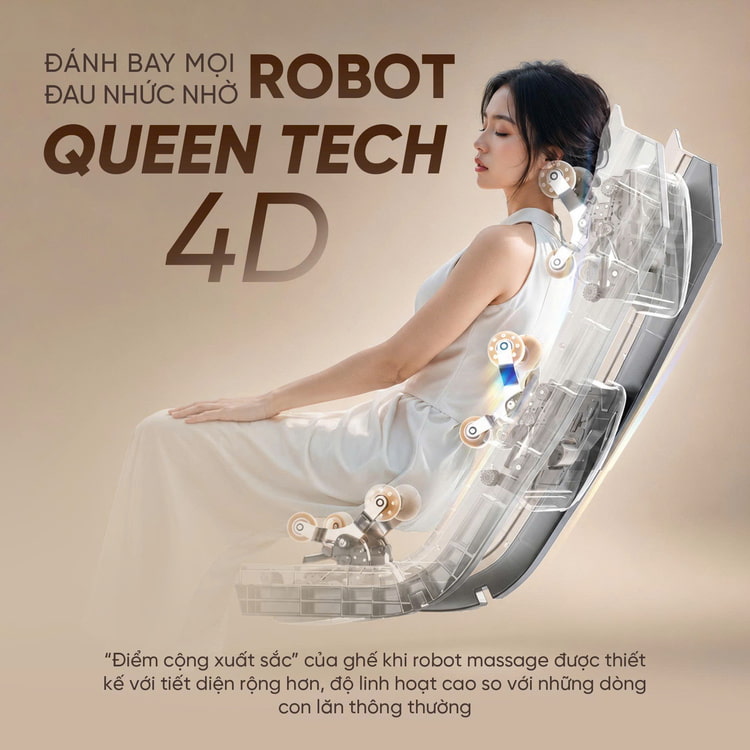 Ghế massage Queen Crown QE555 Pro - Robot Queen Tech 4D hiện đại