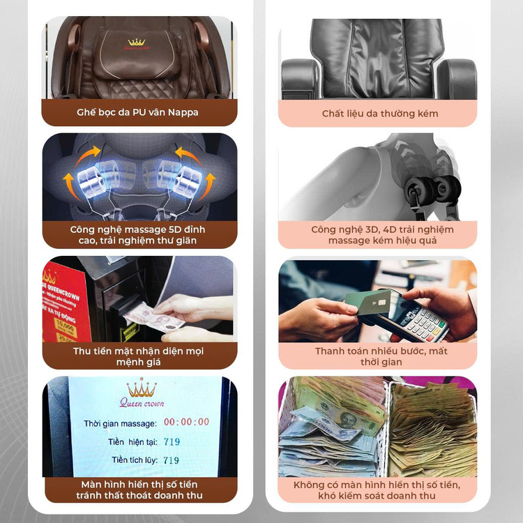 Ghế massage kinh doanh Queen Crown KD008 Plus - Đánh bật đối thủ 1