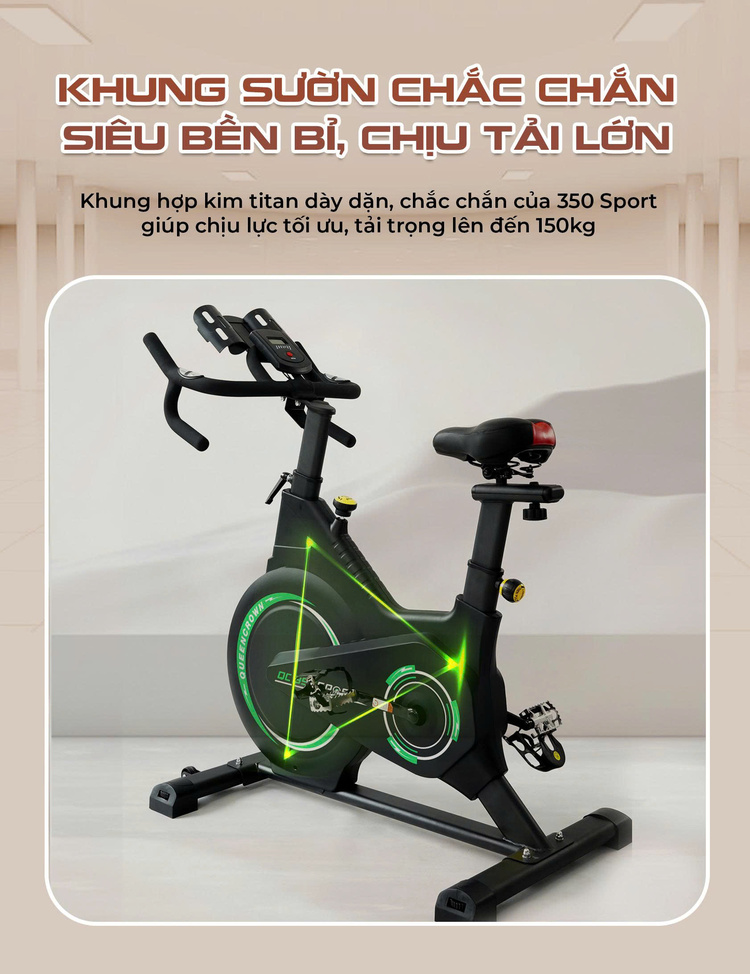 Xe đạp tập Queen Crown 350 Sport Khung hợp kim siêu dày chắc