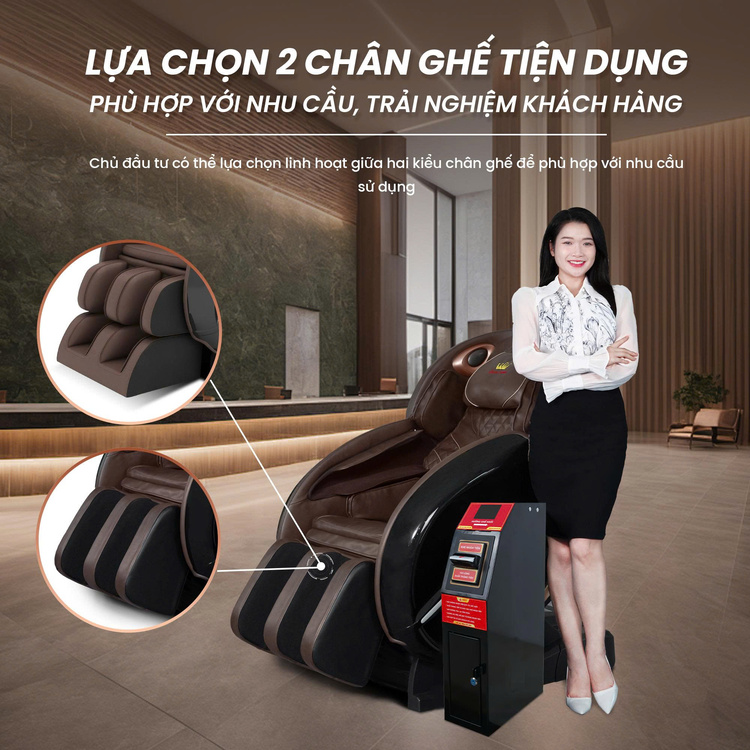 Ghế massage kinh doanh Queen Crown KD008 Plus - Lựa chọn chân ghế phù hợp