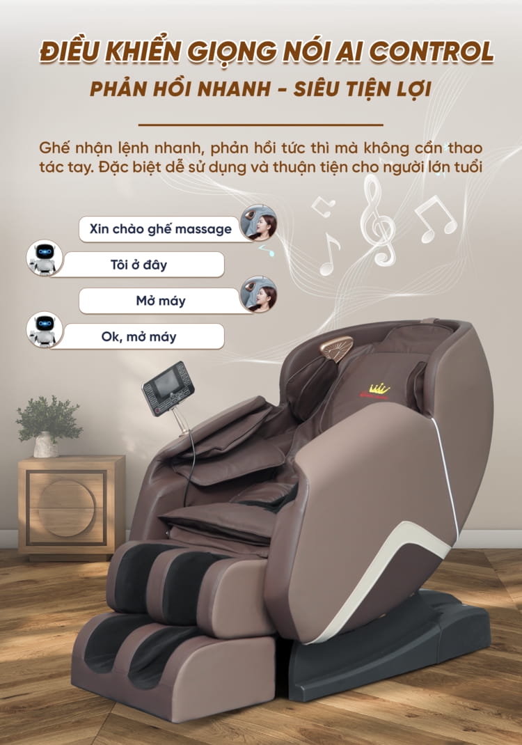 Ghế massage Queen Crown QA35 Pro - Điều khiển giọng nói thông minh