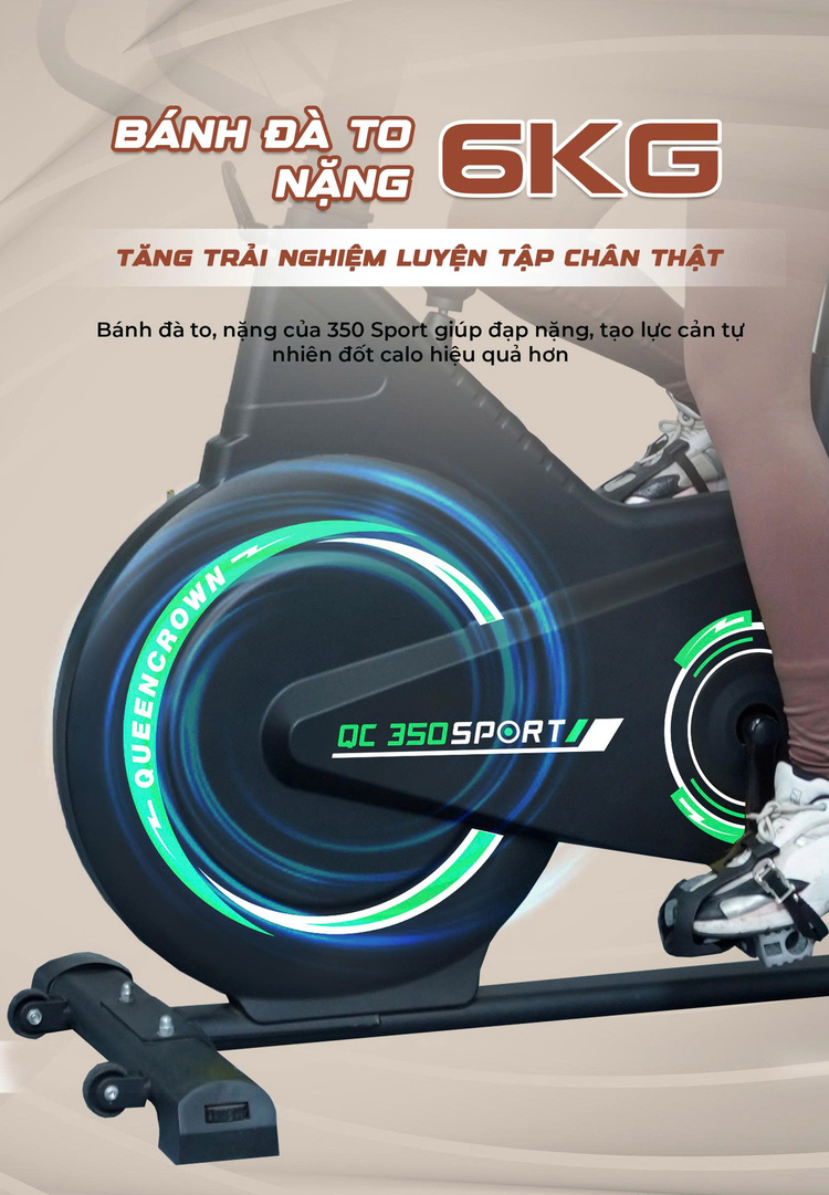 Xe đạp tập Queen Crown 350 Sport Bánh đà tăng trải nghiệm chân thật
