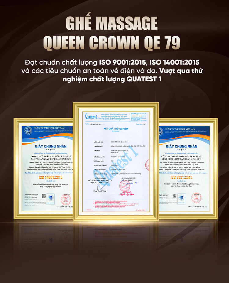Ghế massage Queen Crown QE 79 đạt chứng chỉ chất lượng