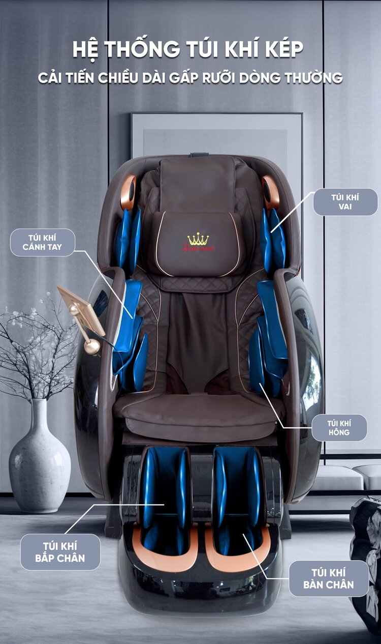 Ghế massage Queen Crown QL008 trang bị hệ thống túi khí kép