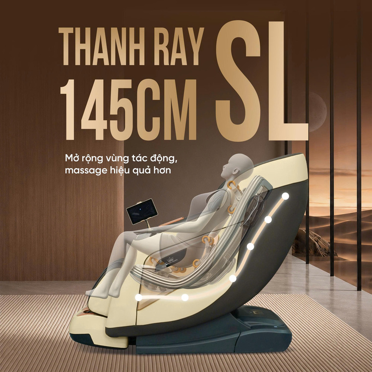 Ghế massage Queen Crown QM S300 - Thanh ray 145 cm mở rộng vùng massage
