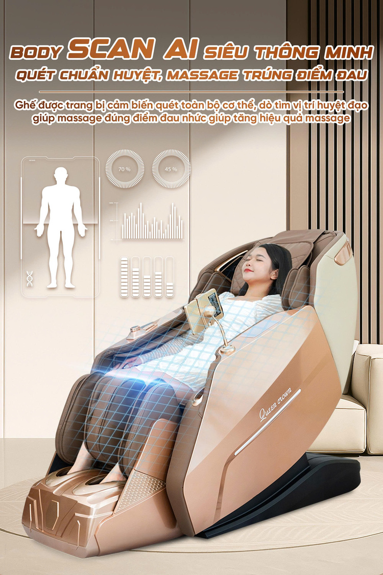 Ghế Massage Queen Crown A007 Diamond Body Scan Thông Minh
