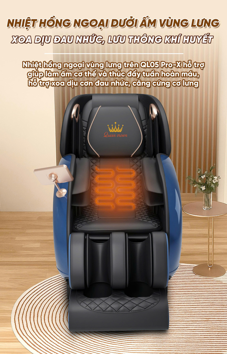 Ghế massage Queen Crown QL05 Pro-X - Hồng ngoại sưởi ấm lưng
