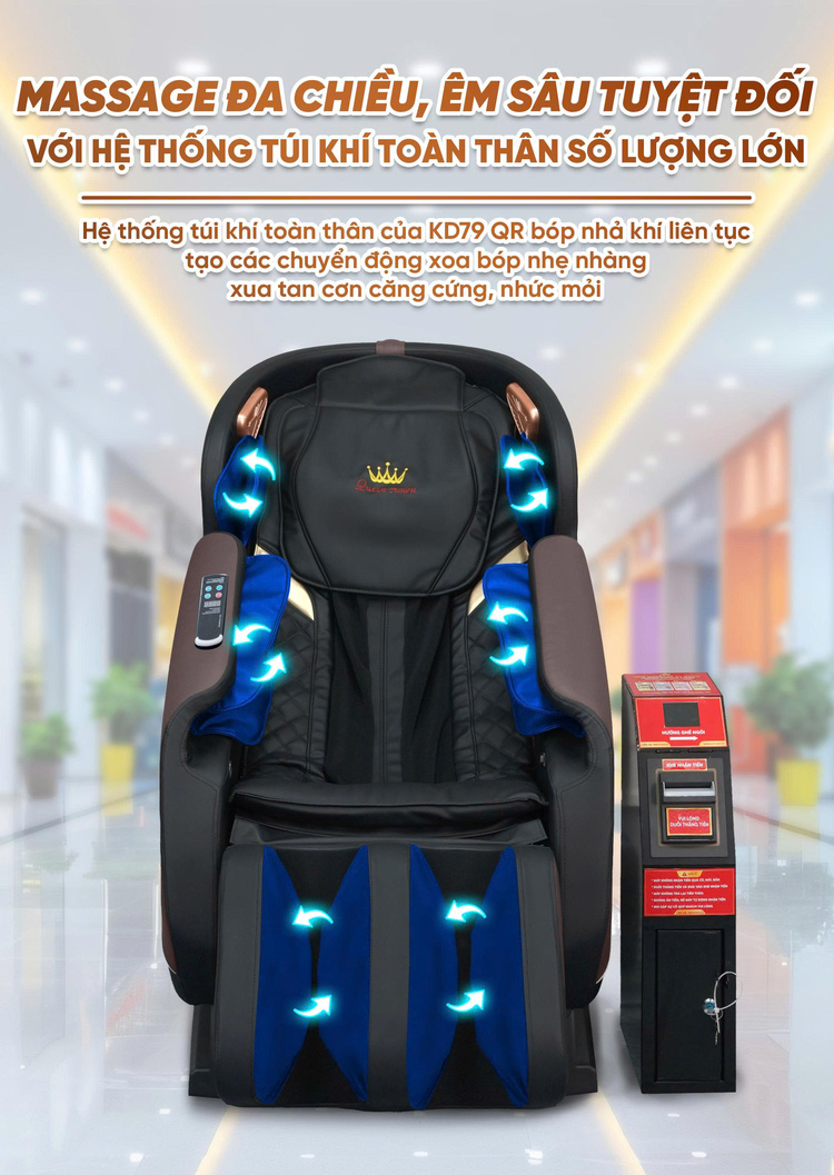 Ghế massage kinh doanh Queen Crown KD79 Plus - Túi khí toàn thân