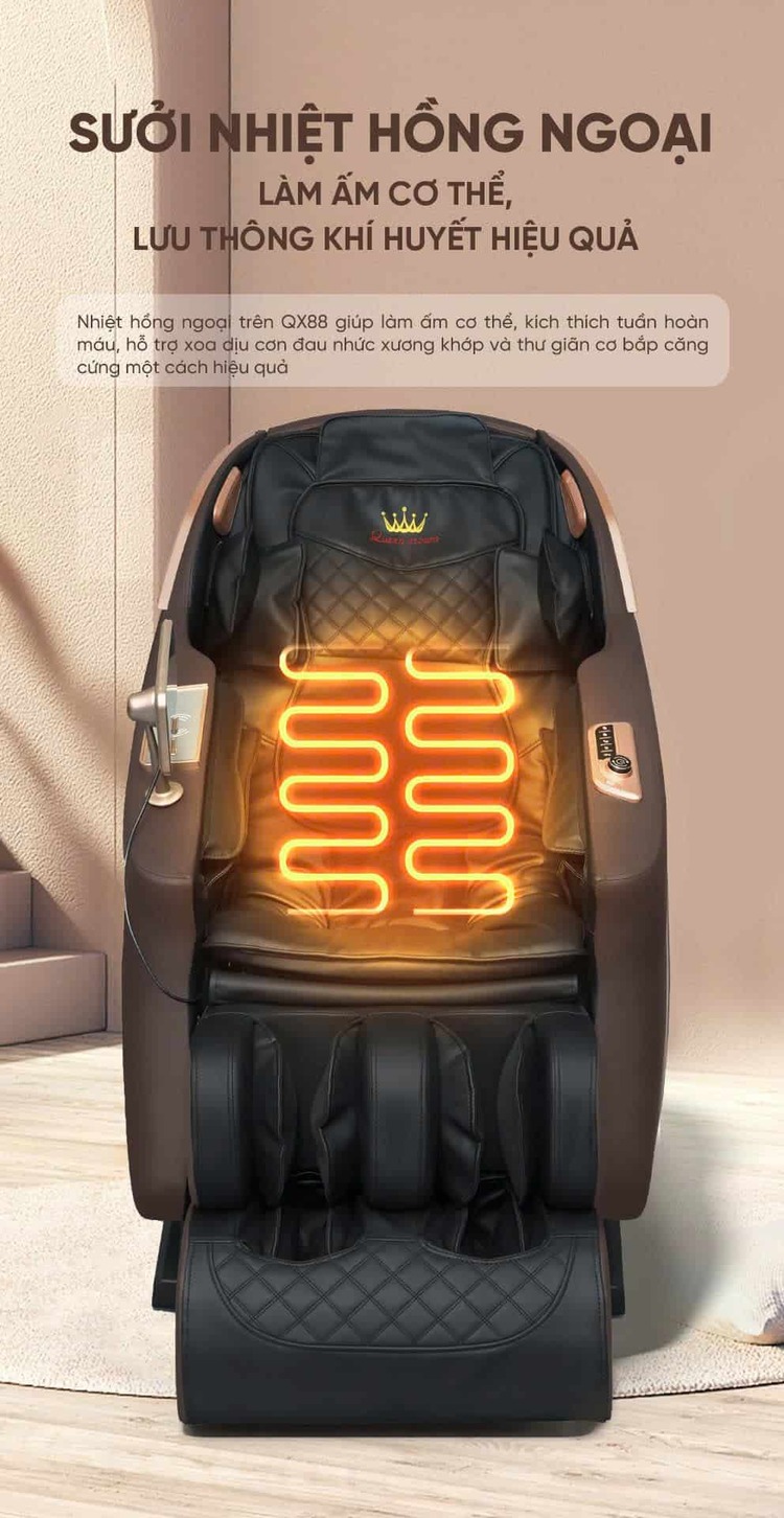 Ghế massage Queen Crown QX88 Sưởi nhiệt hồng ngoại lưng