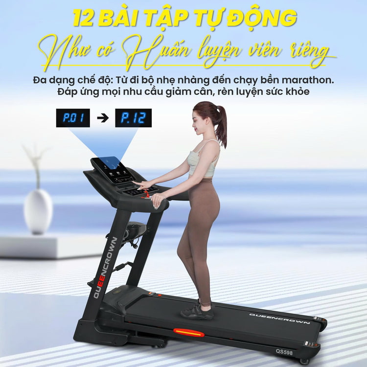 Máy chạy bộ Queen Crown QS 598 - 12 bài tập tự động