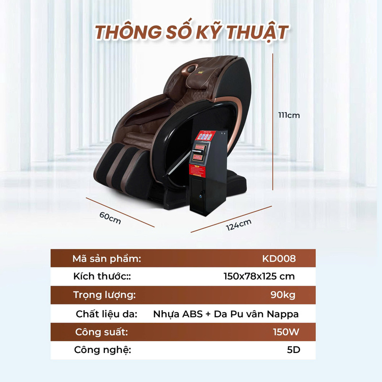 Ghế massage kinh doanh Queen Crown KD008 - Thông số kỹ thuật